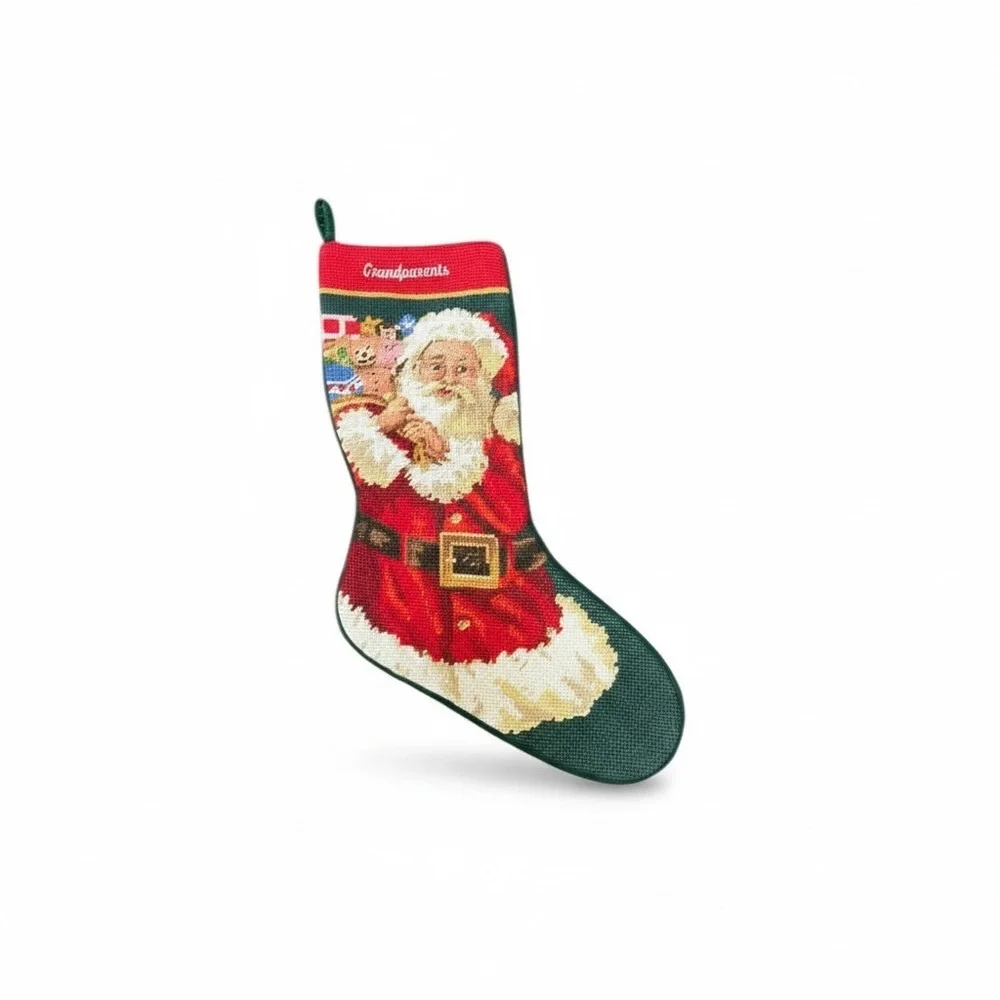 Festive Christmas Stocking Needlepoint Monogrammed Grandparents